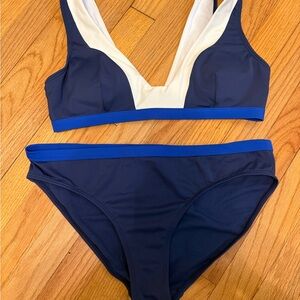 Boden Navy and White Two-Piece Women's Swim Set